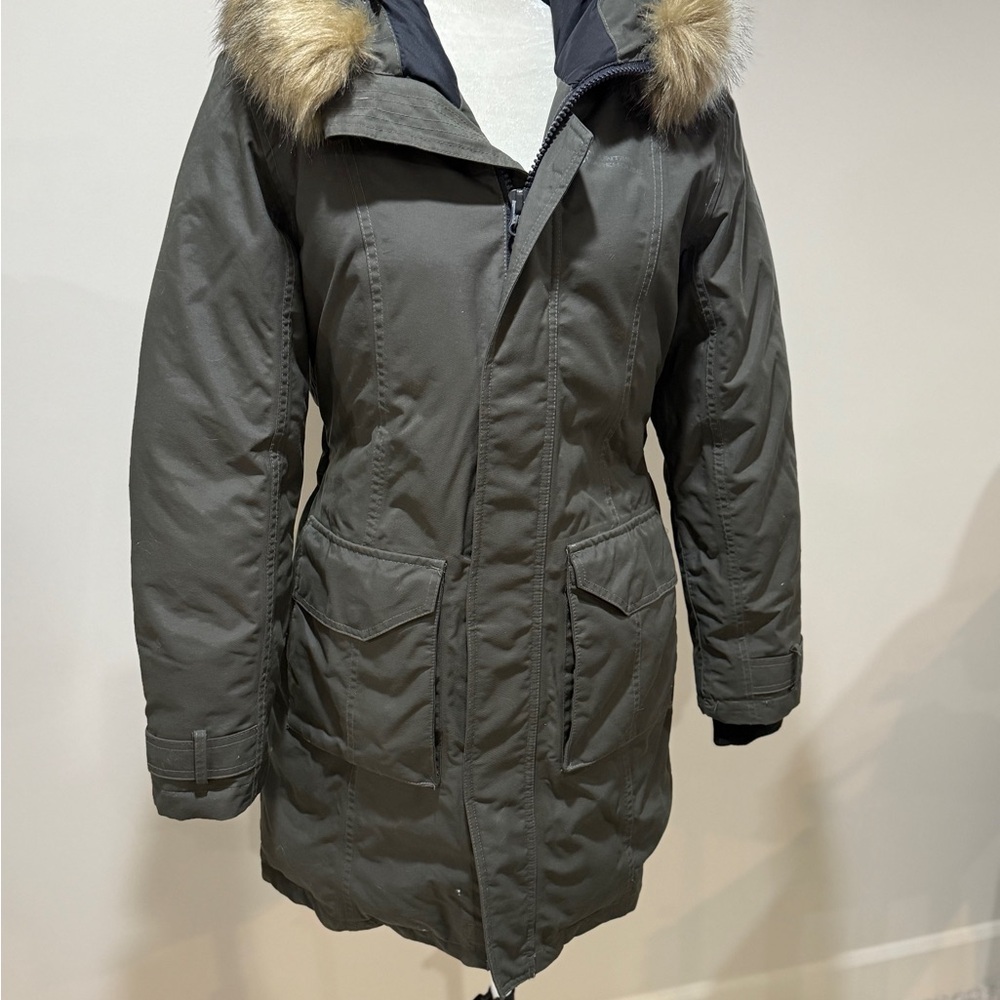 Women's Dark Green Parka with Faux Fur Trim
